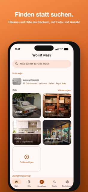 Bildschirmfoto: Übersicht der Orte in der App Wo ist was?
